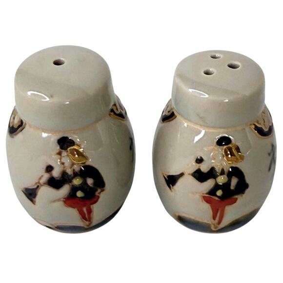 VTG Asian Ship Sailor SALT & PEPPER SHAKERS Nautical Cloissone Porcelain 2" Set - Picture 3 of 7